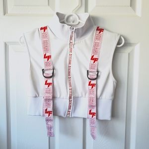 LF The Brand White Utility Zipper Crop Top Vest